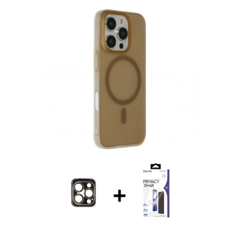 MARSİLYAN™- iPhone 16 Pro Max Kılıf Çekirdek Modern Prime - Siyah Bilvis 3X AR Hayalet Cam Ekran Koruyucu + PVD Metal Kamera Lens - GD