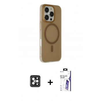 MARSİLYAN™- iPhone 16 Pro Max Kılıf Çekirdek Modern Prime - Siyah Bilvis 3X AR HD Cam Ekran Koruyucu + PVD Metal Kamera Lens - SH