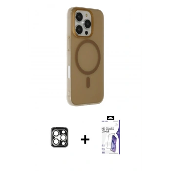 MARSİLYAN™- iPhone 16 Pro Max Kılıf Çekirdek Modern Prime - Siyah Bilvis 3X AR HD Cam Ekran Koruyucu + PVD Metal Kamera Lens - GS