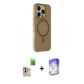 MARSİLYAN™- iPhone 16 Pro Max Kılıf Çekirdek Modern Prime - Siyah Bilvis 5in1 3D Magic Cam Ekran Koruyucu + Raze Metal Kamera Lens - NLGY