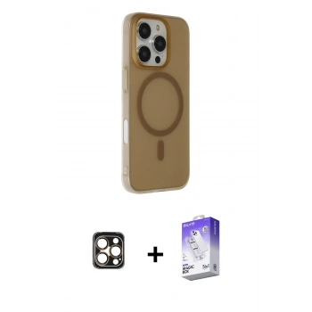 MARSİLYAN™- iPhone 16 Pro Max Kılıf Çekirdek Modern Prime - Siyah Bilvis 5in1 3D Magic Cam Ekran Koruyucu + PVD Metal Kamera Lens - GD