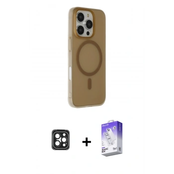 MARSİLYAN™- iPhone 16 Pro Max Kılıf Çekirdek Modern Prime - Siyah Bilvis 5in1 3D Magic Cam Ekran Koruyucu + PVD Metal Kamera Lens - SH