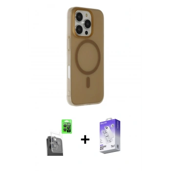 MARSİLYAN™- iPhone 16 Pro Max Kılıf Çekirdek Modern Prime - Siyah Bilvis 5in1 3D Magic Cam Ekran Koruyucu + Raze Metal Kamera Lens - SH