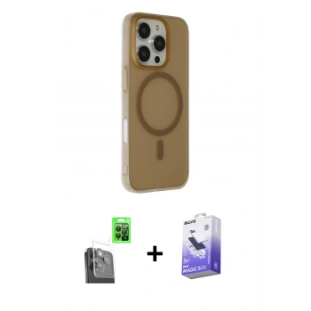 MARSİLYAN™- iPhone 16 Pro Max Kılıf Çekirdek Modern Prime - Siyah Bilvis 5in1 5D Magic Hayalet Cam Ekran Koruyucu + Raze Metal Kamera Lens - SH