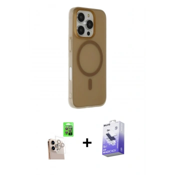 MARSİLYAN™- iPhone 16 Pro Max Kılıf Çekirdek Modern Prime - Siyah Bilvis 5in1 5D Magic Hayalet Cam Ekran Koruyucu + Raze Metal Kamera Lens - NLGY