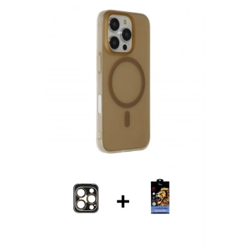 MARSİLYAN™- iPhone 16 Pro Max Kılıf Çekirdek Modern Prime - Siyah Buffer Hayalet Cam Ekran Koruyucu + PVD Metal Kamera Lens - GD