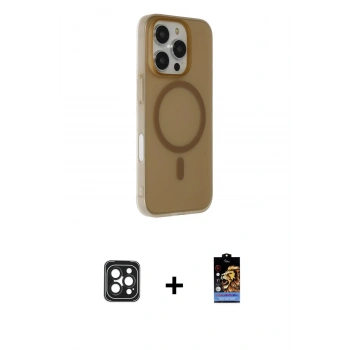 MARSİLYAN™- iPhone 16 Pro Max Kılıf Çekirdek Modern Prime - Siyah Buffer Hayalet Cam Ekran Koruyucu + PVD Metal Kamera Lens - SH
