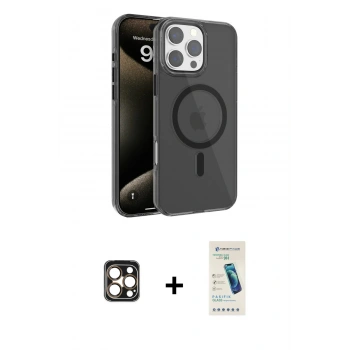 MARSİLYAN™- iPhone 16 Pro Max Kılıf Doruk Doku Özel Seri - Şeffaf Pasifik Cam Ekran Koruyucu + PVD Metal Kamera Lens - GD