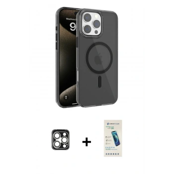 MARSİLYAN™- iPhone 16 Pro Max Kılıf Doruk Doku Özel Seri - Şeffaf Pasifik Cam Ekran Koruyucu + PVD Metal Kamera Lens - GS