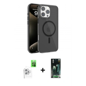 MARSİLYAN™- iPhone 16 Pro Max Kılıf Doruk Doku Özel Seri - Siyah 360 Mat Full Body Arka Koruyucu + Raze Metal Kamera Lens - BZ