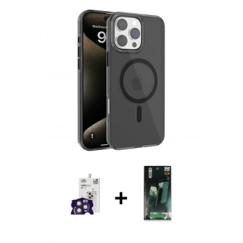 MARSİLYAN™- iPhone 16 Pro Max Kılıf Doruk Doku Özel Seri - Siyah 360 Mat Full Body Arka Koruyucu + Bilvis Titan Kamera Lens - TMGI