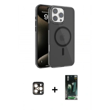 MARSİLYAN™- iPhone 16 Pro Max Kılıf Doruk Doku Özel Seri - Siyah 360 Mat Full Body Arka Koruyucu + PVD Metal Kamera Lens - GD
