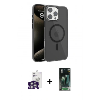 MARSİLYAN™- iPhone 16 Pro Max Kılıf Doruk Doku Özel Seri - Siyah 360 Mat Full Body Arka Koruyucu + Bilvis Titan Kamera Lens - GS