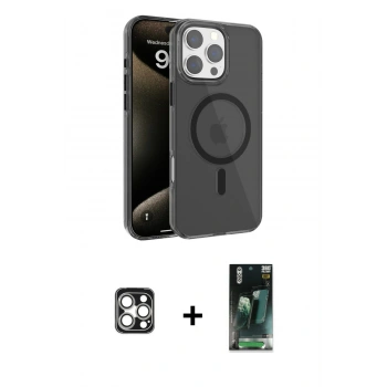 MARSİLYAN™- iPhone 16 Pro Max Kılıf Doruk Doku Özel Seri - Siyah 360 Mat Full Body Arka Koruyucu + PVD Metal Kamera Lens - GS