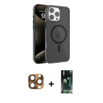 MARSİLYAN™- iPhone 16 Pro Max Kılıf Doruk Doku Özel Seri - Siyah 360 Mat Full Body Arka Koruyucu + Pers Alüminyum Kamera Lens - CLTM