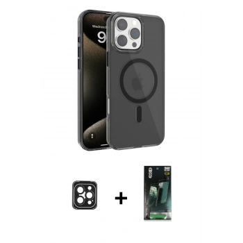 MARSİLYAN™- iPhone 16 Pro Max Kılıf Doruk Doku Özel Seri - Siyah 360 Mat Full Body Arka Koruyucu + PVD Metal Kamera Lens - SH
