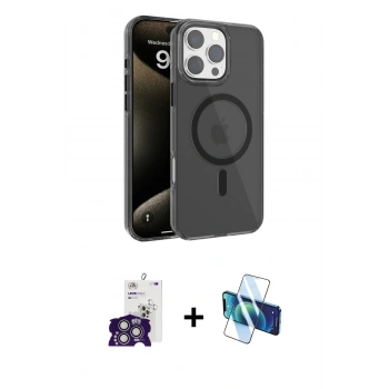 MARSİLYAN™- iPhone 16 Pro Max Kılıf Doruk Doku Özel Seri - Siyah 3D Antistatik Cam Ekran Koruyucu + Bilvis Titan Kamera Lens - GS