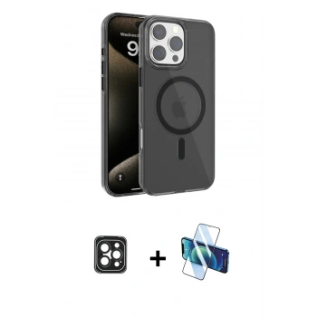 MARSİLYAN™- iPhone 16 Pro Max Kılıf Doruk Doku Özel Seri - Siyah 3D Antistatik Cam Ekran Koruyucu + PVD Metal Kamera Lens - SH