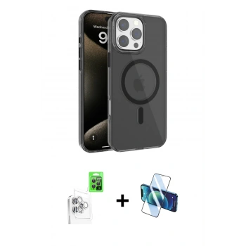 MARSİLYAN™- iPhone 16 Pro Max Kılıf Doruk Doku Özel Seri - Siyah 3D Antistatik Cam Ekran Koruyucu + Raze Metal Kamera Lens - BZ