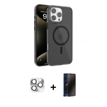 MARSİLYAN™- iPhone 16 Pro Max Kılıf Doruk Doku Özel Seri - Siyah 3D Antistatik Hayalet Cam Ekran Koruyucu + Pers Alüminyum Kamera Lens - GS