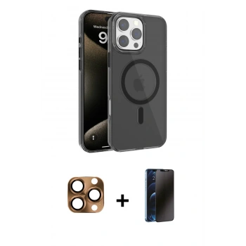 MARSİLYAN™- iPhone 16 Pro Max Kılıf Doruk Doku Özel Seri - Siyah 3D Antistatik Hayalet Cam Ekran Koruyucu + Pers Alüminyum Kamera Lens - CLTM