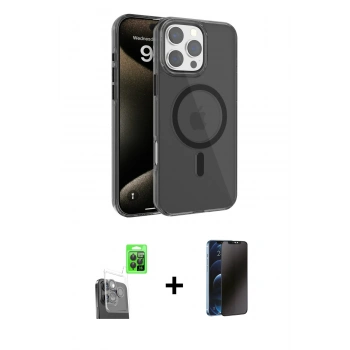 MARSİLYAN™- iPhone 16 Pro Max Kılıf Doruk Doku Özel Seri - Siyah 3D Antistatik Hayalet Cam Ekran Koruyucu + Raze Metal Kamera Lens - SH