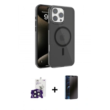 MARSİLYAN™- iPhone 16 Pro Max Kılıf Doruk Doku Özel Seri - Siyah 3D Antistatik Hayalet Cam Ekran Koruyucu + Bilvis Titan Kamera Lens - SH