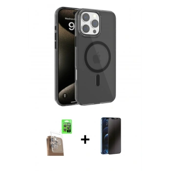 MARSİLYAN™- iPhone 16 Pro Max Kılıf Doruk Doku Özel Seri - Siyah 3D Antistatik Hayalet Cam Ekran Koruyucu + Raze Metal Kamera Lens - CLTM