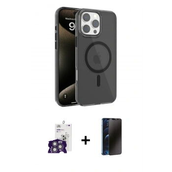MARSİLYAN™- iPhone 16 Pro Max Kılıf Doruk Doku Özel Seri - Siyah 3D Antistatik Hayalet Cam Ekran Koruyucu + Bilvis Titan Kamera Lens - GS