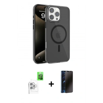 MARSİLYAN™- iPhone 16 Pro Max Kılıf Doruk Doku Özel Seri - Siyah 3D Antistatik Hayalet Cam Ekran Koruyucu + Raze Metal Kamera Lens - BZ