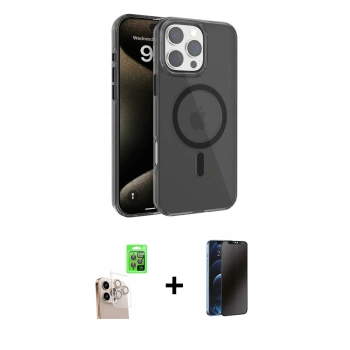 MARSİLYAN™- iPhone 16 Pro Max Kılıf Doruk Doku Özel Seri - Siyah 3D Antistatik Hayalet Cam Ekran Koruyucu + Raze Metal Kamera Lens - NLGY