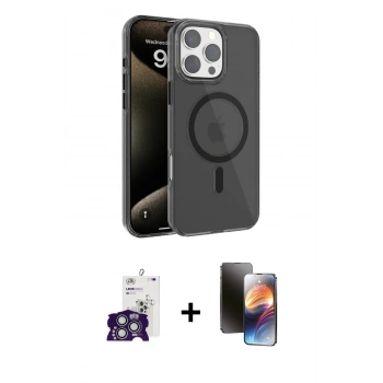 MARSİLYAN™- iPhone 16 Pro Max Kılıf Doruk Doku Özel Seri - Siyah 3D Antistatik Mat Seramik Nano Ekran Koruyucu + Bilvis Titan Kamera Lens - GS