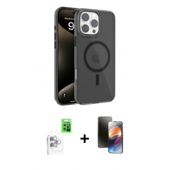 MARSİLYAN™- iPhone 16 Pro Max Kılıf Doruk Doku Özel Seri - Siyah 3D Antistatik Mat Seramik Nano Ekran Koruyucu + Raze Metal Kamera Lens - BZ