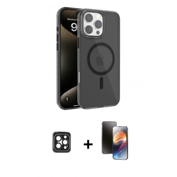 MARSİLYAN™- iPhone 16 Pro Max Kılıf Doruk Doku Özel Seri - Siyah 3D Antistatik Mat Seramik Nano Ekran Koruyucu + PVD Metal Kamera Lens - SH