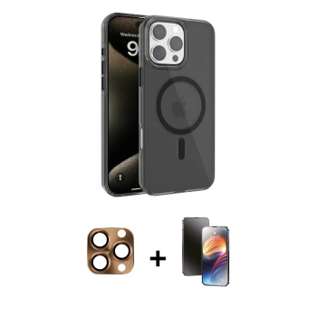MARSİLYAN™- iPhone 16 Pro Max Kılıf Doruk Doku Özel Seri - Siyah 3D Antistatik Mat Seramik Nano Ekran Koruyucu + Pers Alüminyum Kamera Lens - CLTM