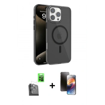 MARSİLYAN™- iPhone 16 Pro Max Kılıf Doruk Doku Özel Seri - Siyah 3D Antistatik Mat Seramik Nano Ekran Koruyucu + Raze Metal Kamera Lens - SH