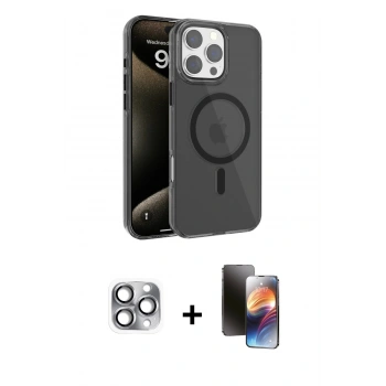 MARSİLYAN™- iPhone 16 Pro Max Kılıf Doruk Doku Özel Seri - Siyah 3D Antistatik Mat Seramik Nano Ekran Koruyucu + Pers Alüminyum Kamera Lens - GI