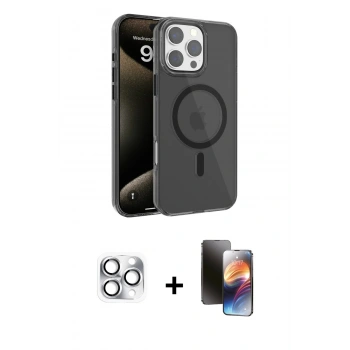 MARSİLYAN™- iPhone 16 Pro Max Kılıf Doruk Doku Özel Seri - Siyah 3D Antistatik Mat Seramik Nano Ekran Koruyucu + Pers Alüminyum Kamera Lens - GS