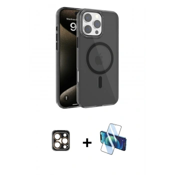 MARSİLYAN™- iPhone 16 Pro Max Kılıf Doruk Doku Özel Seri - Siyah 3D Antistatik Seramik Nano Ekran Koruyucu + PVD Metal Kamera Lens - GD