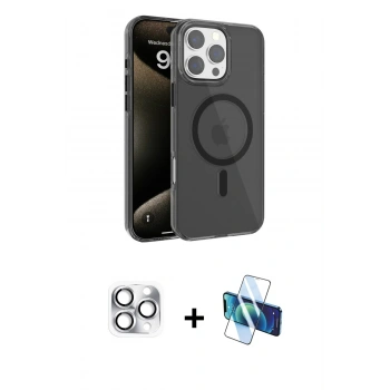 MARSİLYAN™- iPhone 16 Pro Max Kılıf Doruk Doku Özel Seri - Siyah 3D Antistatik Seramik Nano Ekran Koruyucu + Pers Alüminyum Kamera Lens - GS