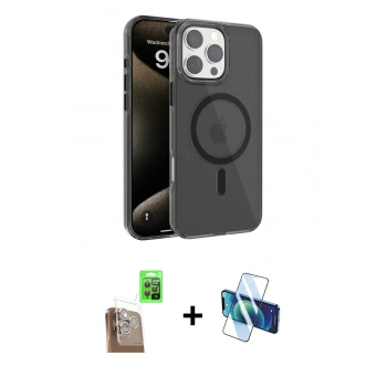 MARSİLYAN™- iPhone 16 Pro Max Kılıf Doruk Doku Özel Seri - Siyah 3D Antistatik Seramik Nano Ekran Koruyucu + Raze Metal Kamera Lens - CLTM