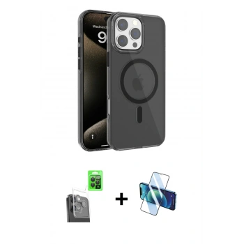 MARSİLYAN™- iPhone 16 Pro Max Kılıf Doruk Doku Özel Seri - Siyah 3D Antistatik Seramik Nano Ekran Koruyucu + Raze Metal Kamera Lens - SH