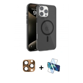 MARSİLYAN™- iPhone 16 Pro Max Kılıf Doruk Doku Özel Seri - Siyah 3D Antistatik Seramik Nano Ekran Koruyucu + Pers Alüminyum Kamera Lens - CLTM