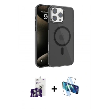 MARSİLYAN™- iPhone 16 Pro Max Kılıf Doruk Doku Özel Seri - Siyah 3D Antistatik Seramik Nano Ekran Koruyucu + Bilvis Titan Kamera Lens - GS