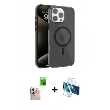 MARSİLYAN™- iPhone 16 Pro Max Kılıf Doruk Doku Özel Seri - Siyah 3D Antistatik Seramik Nano Ekran Koruyucu + Raze Metal Kamera Lens - NLGY