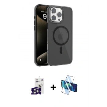 MARSİLYAN™- iPhone 16 Pro Max Kılıf Doruk Doku Özel Seri - Siyah 3D Antistatik Seramik Nano Ekran Koruyucu + Bilvis Titan Kamera Lens - TMGI