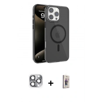 MARSİLYAN™- iPhone 16 Pro Max Kılıf Doruk Doku Özel Seri - Siyah Bilvis 3D Cam Ekran Koruyucu + Pers Alüminyum Kamera Lens - GI