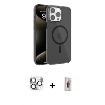 MARSİLYAN™- iPhone 16 Pro Max Kılıf Doruk Doku Özel Seri - Siyah Bilvis 3D Cam Ekran Koruyucu + Pers Alüminyum Kamera Lens - GS