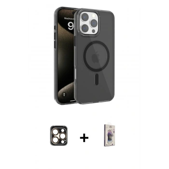 MARSİLYAN™- iPhone 16 Pro Max Kılıf Doruk Doku Özel Seri - Siyah Bilvis 3D Cam Ekran Koruyucu + PVD Metal Kamera Lens - GD