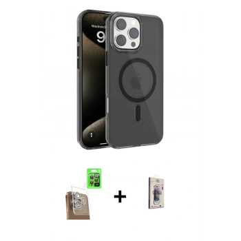 MARSİLYAN™- iPhone 16 Pro Max Kılıf Doruk Doku Özel Seri - Siyah Bilvis 3D Cam Ekran Koruyucu + Raze Metal Kamera Lens - CLTM